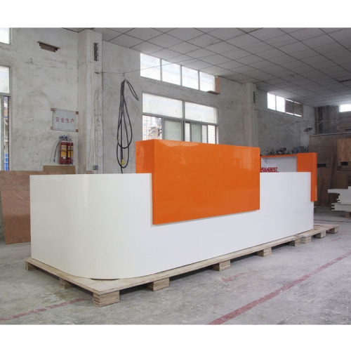 White and Orange Curved Vintage Reception Desk Front Lobby Counter