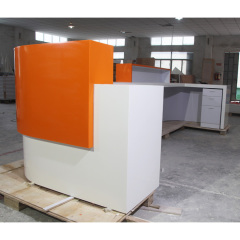 White and Orange Curved Vintage Reception Desk Front Lobby Counter