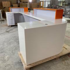 White and Orange Curved Vintage Reception Desk Front Lobby Counter