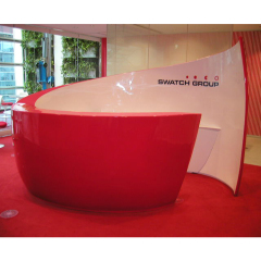 Red Solid Surface Stone Reception Desk Counter Design Round Shape