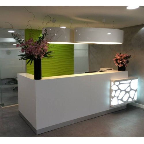 Translucent Stone Led Reception Counter White Glass Reception Desk