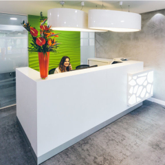 Translucent Stone Led Reception Counter White Glass Reception Desk