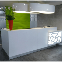 Translucent Stone Led Reception Counter White Glass Reception Desk