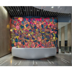 Piano Glossy Surface Reception Desk With Back Wall Decoration