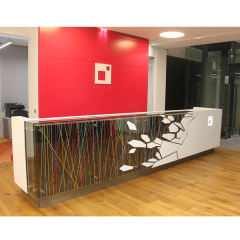 Corian Pattern Combined With Glass Backlit Reception Desk for Canteen