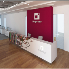Corian Pattern Combined With Glass Backlit Reception Desk for Canteen