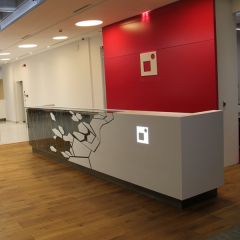 Corian Pattern Combined With Glass Backlit Reception Desk for Canteen