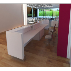 Corian Pattern Combined With Glass Backlit Reception Desk for Canteen