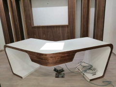 L Shape Solid Wood Office Desk Corian Stone Office Table Design