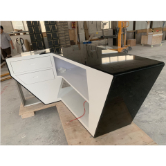 L Shape White Black Executive Office Desk with Custom Logo