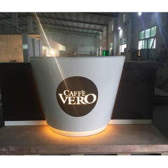 Commercial Food Glass Counter Design Led Artificial Stone Cafe Bar Counter