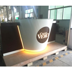 Commercial Food Glass Counter Design Led Artificial Stone Cafe Bar Counter
