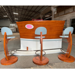 Luxury European Baroque Style Wood LED Classic Grand Bar Counter Chairs