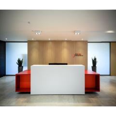 Luxury Commercial Long Hospital Office Large Reception Desk Red Color