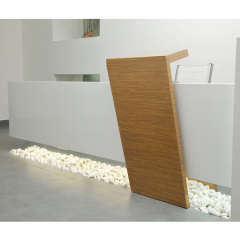 High Gloss White Led Reception Desk Walnut Wood Panel Service Counter