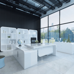 Executive Office Desk Back Display Modern White Stone Work Table Side Desk