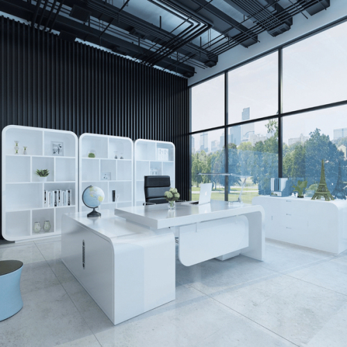 Executive Office Desk Back Display Modern White Stone Work Table Side Desk