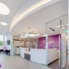 White and Violet Dental Furniture Front Artificial Stone Reception Desk Counter