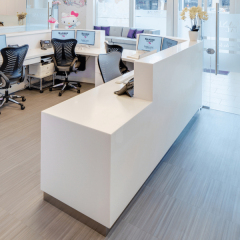 White and Violet Dental Furniture Front Artificial Stone Reception Desk Counter
