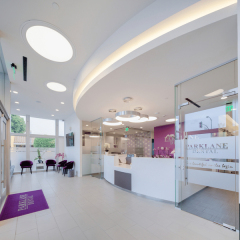 White and Violet Dental Furniture Front Artificial Stone Reception Desk Counter