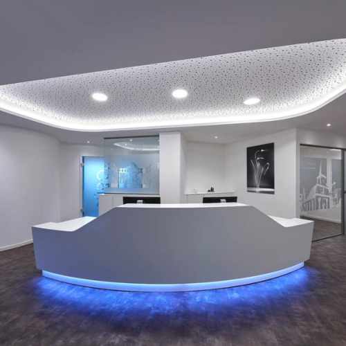 LED Reception Desk Modern Office Furniture Round Front Stone Counter