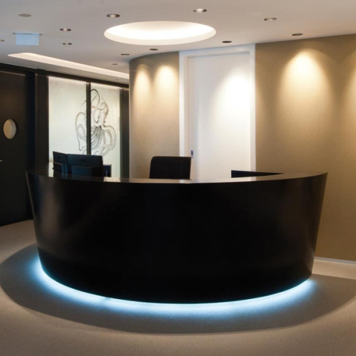 Black Stone Circular Reception Desk LED Hairdresser Reception Counter