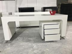 Normal Design U Shape White Office Desk Table with Small Cabinet