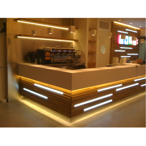 L Shape Custom Design Idea Solid Wood Bar Counter Design With LED