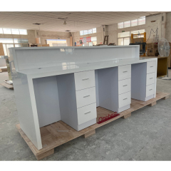 10 Feet Stone Reception Counter Slat Reception Desk For 3 Persons