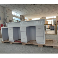 10 Feet Stone Reception Counter Slat Reception Desk For 3 Persons