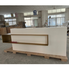 10 Feet Stone Reception Counter Slat Reception Desk For 3 Persons