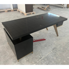 Black Folding Office Desk Modern Boss Office Table Gold Base