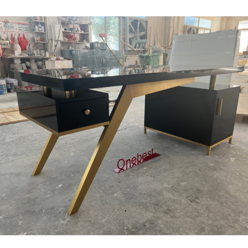 Black Folding Office Desk Modern Boss Office Table Gold Base