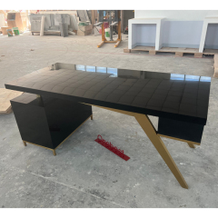 Black Folding Office Desk Modern Boss Office Table Gold Base