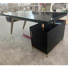 Black Folding Office Desk Modern Boss Office Table Gold Base