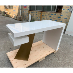 4 Feet Home Office Desk White Corian Study Table with Gold Leg