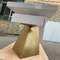 4 Feet Home Office Desk White Corian Study Table with Gold Leg