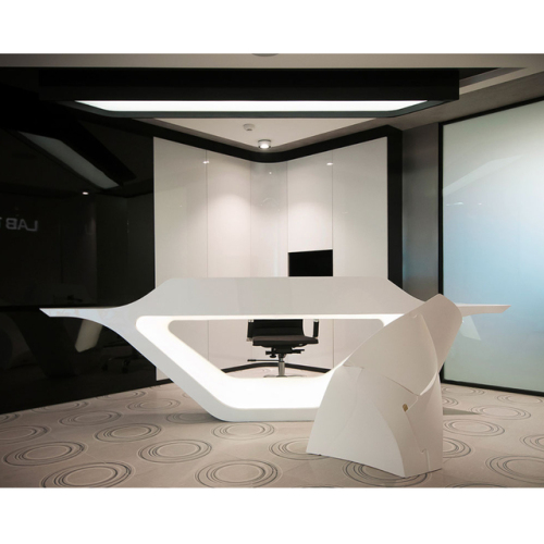 Led Office Furniture White Solid Surface Reception Desk with Chair