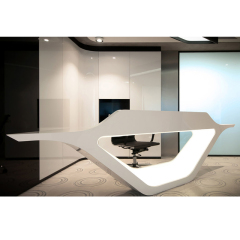 Led Office Furniture White Solid Surface Reception Desk with Chair