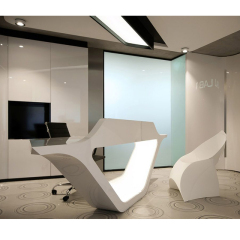 Led Office Furniture White Solid Surface Reception Desk with Chair