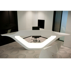 Led Office Furniture White Solid Surface Reception Desk with Chair