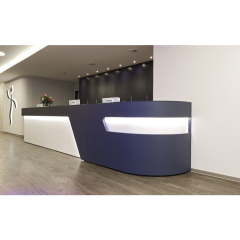 Sleek Blue and White Surface Three Persons Cockpit Reception Desk