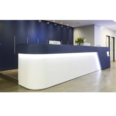 Sleek Blue and White Surface Three Persons Cockpit Reception Desk