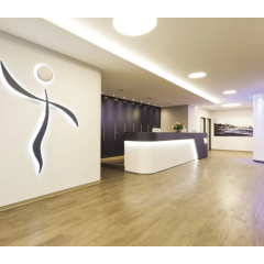 Sleek Blue and White Surface Three Persons Cockpit Reception Desk