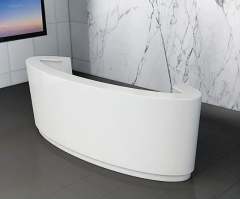 Germany Design Curved Corian Reception Desk with Back Wall and Drawers