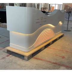 LED Light Guest Corian Dental Reception Desk Wave Shaped Front Counter