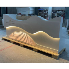 LED Light Guest Corian Dental Reception Desk Wave Shaped Front Counter