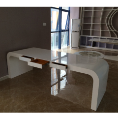 White Home Office Lap Desk Curved Executive Office Table Chair