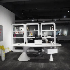 Fiberglass Office Table Modern Presidential Office Desk Oval Shaped Design