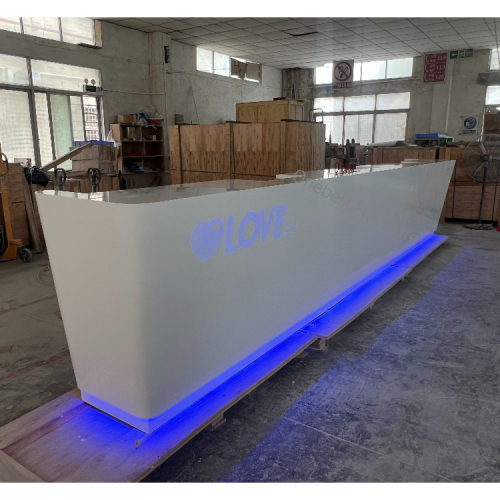 Large Size Three Person Reception Desk Curved Edge with Led Logo